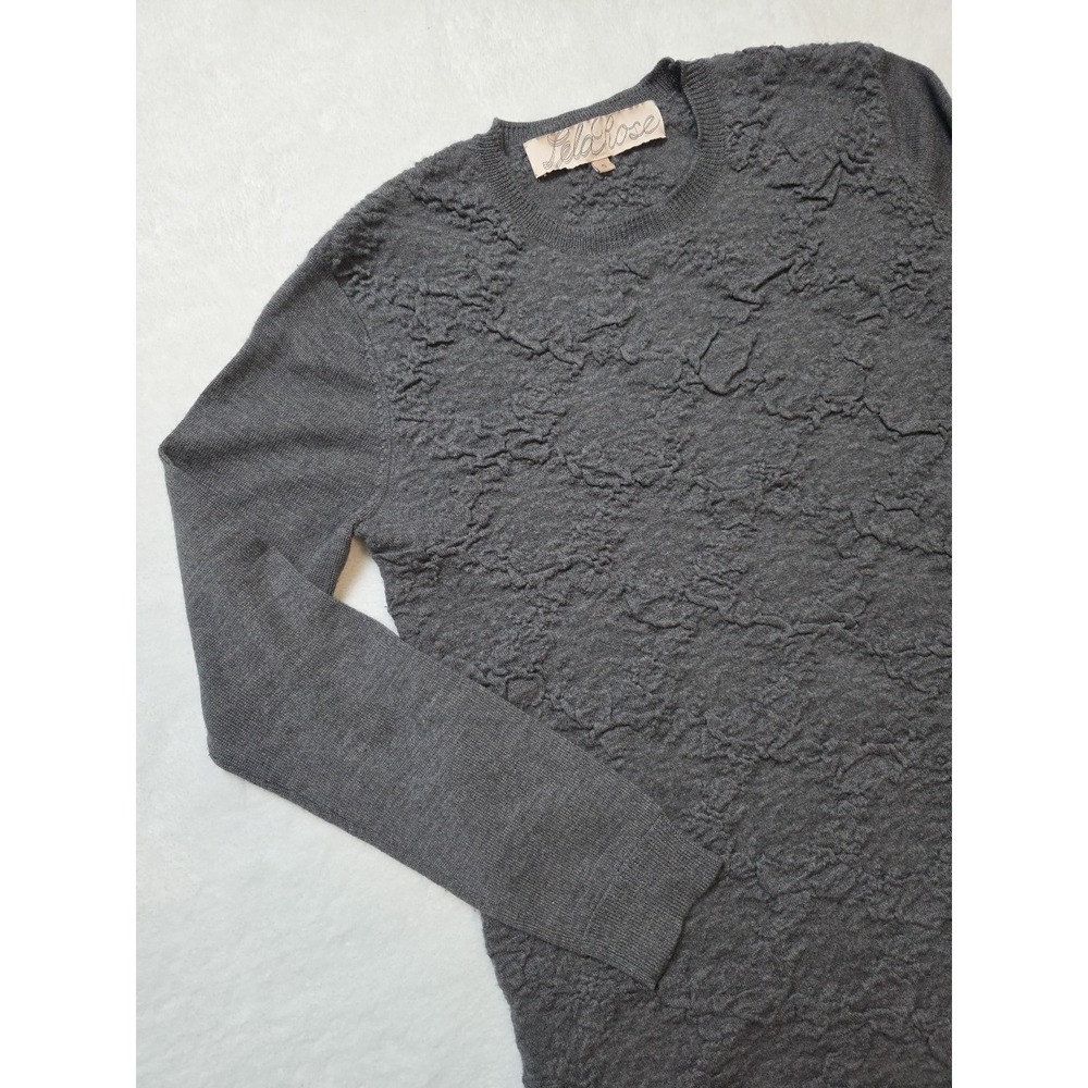 Lela Rose Gray Wool Silk Cashmere Blend Textured Long Sleeve Sweater Luxury Smal